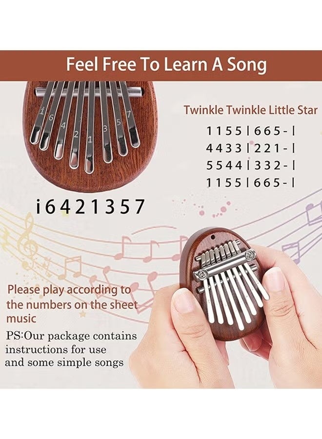 Mini Thumb Piano 8 Keys Wooden Finger Piano With Lanyard, Musical Instrument, Gift For Valentine's Day, Perfect For Adult Beginners & Music Lovers - Image 1